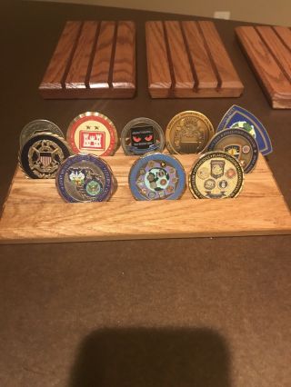 Military Challenge Coin Display Rack Holder - Oak Handmade
