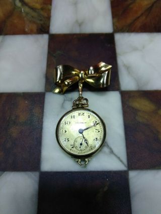 Antique Stabilis Swiss Made 17 Jewel Gold Filled Ladies Pocket Watch w/ Pin 2