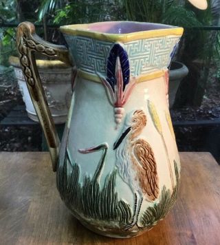 English Majolica Pitcher Rare “stork” W.  T.  Copeland & Sons C.  Mid 1800s