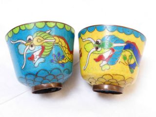 Set Of Vintage/antique Chinese Dragon Cloisonne Enamel Tea Cups
