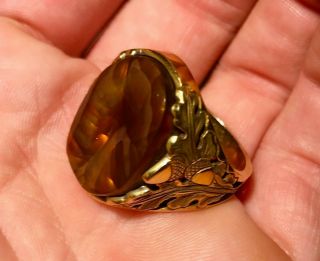Stunning Arizona Fire Agate Solid 14k " Leaves Of Gold " Vintage 80 
