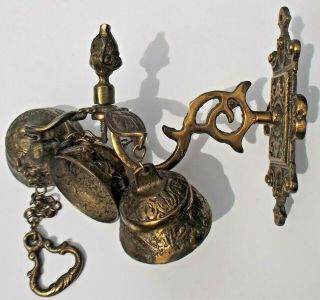 Vintage Brass Wall Mounted Triple Bell Hanging Pull Chain Dinner Door
