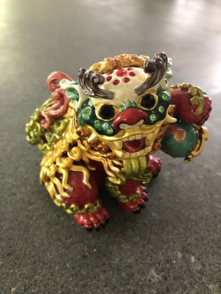 One Chinese Antique Colorful Glazed Porcelain Foo - Dog Statue W Beads/jeweled