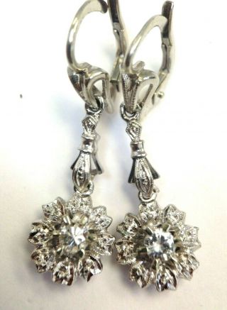 Gorgeous 18k White Gold 1930s.  40ctw Diamond Deco Drop Earrings