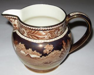 Antique/vintage English Wedgwood Brown Lustre China Pitcher Fallow Deer - 4 " Ht