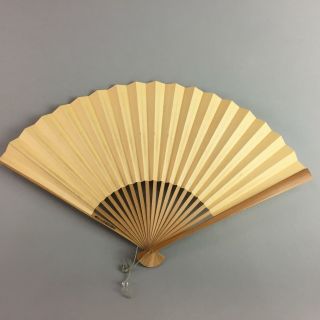 Japanese Folding Fan Vtg Sensu Paper Bamboo Plain Beige Thick Paper 4d255
