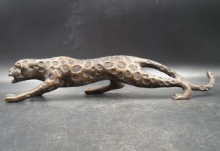 300mm Collectible Handmade Carving Statue Leopard Panther Copper Deco Art