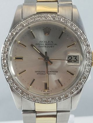 Rolex Ladies 31mm Datejust Two Tone 18k Yellow Gold / Steel Diamond Bezel Watch
