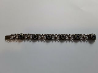 Antique 19th C Austro Hungarian Gilt Sterling Sapphire Pearl Bracelet