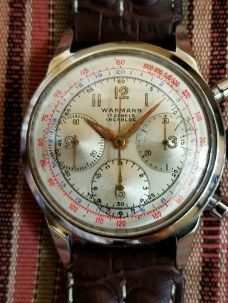 Vintage Wakmann 17 Jewel Incabloc Chronograph Valjoux 72,  Non Chrono