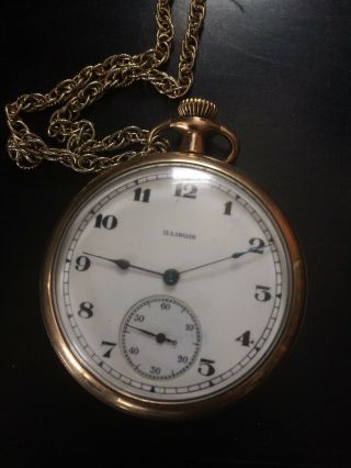 1919 Gold Plated Elgin National Watch Company Illinois Pocket Watch