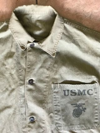 Wwii Us Marine Herringbone Twill Utility Shirt Jacket Size 38 Donut Usmc Buttons