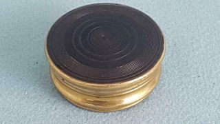 Handsome Late Georgian Brass Body Snuff Box W Lathe Turned Horn Disc Covers
