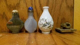 2 Antique Chinese Snuff Bottles 1 Is Stone,  1 Agate Plus,  2 Miscellaneous Items