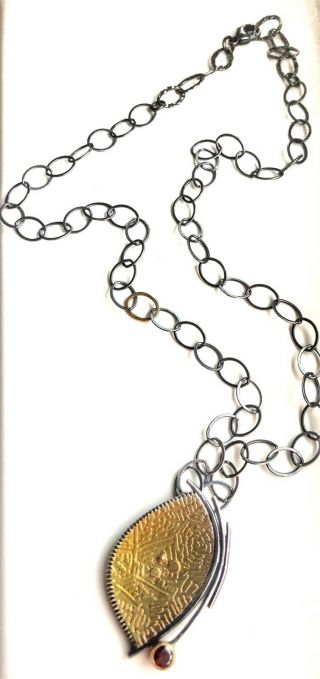 RARE Sydney Lynch Modern Artisan Studio Necklace Sterling Silver 18k Gold Signed 3
