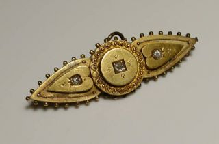 Victorian Diamond Mourning Brooch,  Antique 15ct Gold,  Crystal Hair Verso