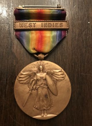 Military Medal Ww1 U.  S.  Navy Victory Medal With “west Indies” On Bar