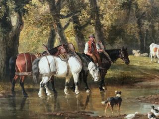 Horses in a Landscape Antique Oil Painting John Frederick Herring (1820–1907) 4