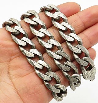 925 Sterling Silver - Vintage Heavy Carved Cuban Link Chain Necklace - N1881