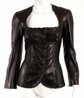 Alaia Vintage Dark Brown Lambskin Hinge Seam Bustier Leather Jacket 36