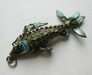 Vintage Chinese Sterling Silver Cloisonne Enamel Articulated Koi Fish Pendant
