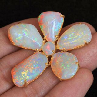 57.  1ct 14k Yellow Gold 100 Natural Australia Play Of Color Opal Brooch Colt62