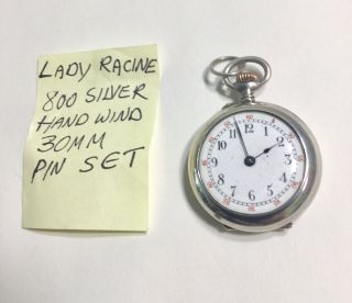 Vintage Lady Racine 800 Siver Pocket Or Necklace Watch 30mm Pin Set Running