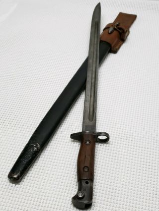 Wwi Wwii British 1907 Enfield Bayonet With Scabbard & Frog Vintage