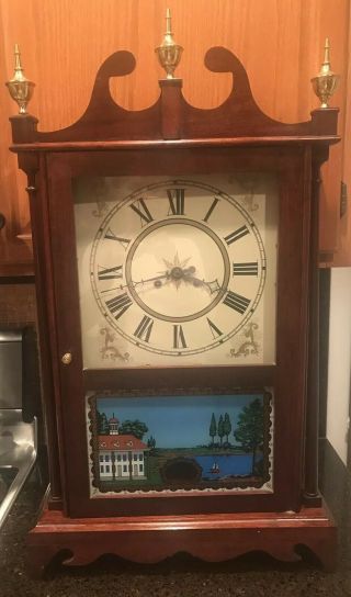 20th C Federal Antique Styled Mahogany Reverse Painted Shelf Clock Emery