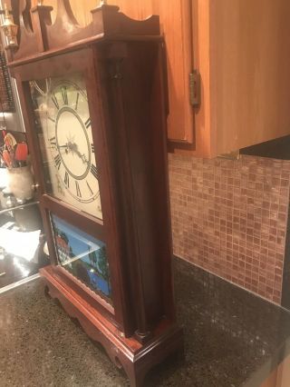 20TH C FEDERAL ANTIQUE STYLED MAHOGANY REVERSE PAINTED SHELF CLOCK EMERY 4