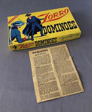 Vintage 1950s Halsam Walt Disney Productions Zorro Dominoes,  Box