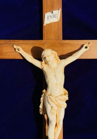 Ivory Color ANTIQUE Louis XVI ALTAR CRUCIFIX FRANCE Jesus Carved Relic Reliquary 9