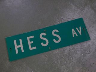 Vintage Hess Av Street Sign White On Green Background 30 " X 9 "