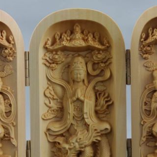 Chinese Hand - carved Wooden Buddha Three Qpen b02 3