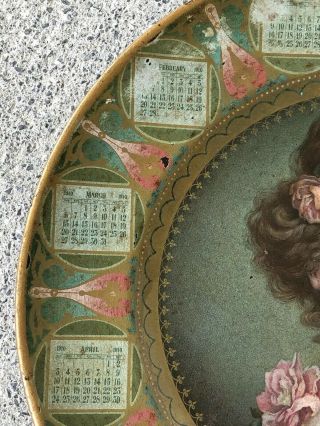 Antique Vienna Art Tin Litho Plate Victorian Woman 1910 Calendar Plate 4