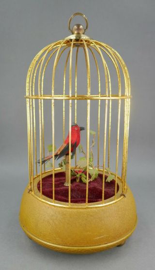 Fine Old Vtg German Gold Cage Musical Mechanical Singing Bird Cage Automaton