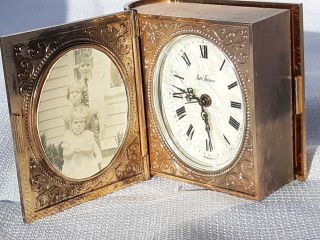 Antique Seth Thomas Germany Clock Gold Book Mother Of Pearl Mantle Photo Locket