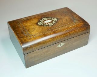 Antique Jewelry Trinket Sewing Box Inlaid Wood Shabbily Chic 9 " X 6.  5 "