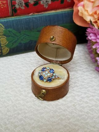 Estate Antique Oval Cut Blue Sapphire Opal 10k Yellow Gold Cocktail Ring