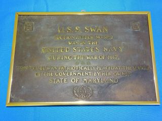 Wwi Bronze Plaque Uss Swan Section Patrol Sp - 1437,  1917 Maryland (44)