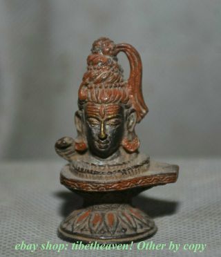 4.  5cm Old India Bronze Painting Religion Lord Shiva Goddess Buddha Head Statue
