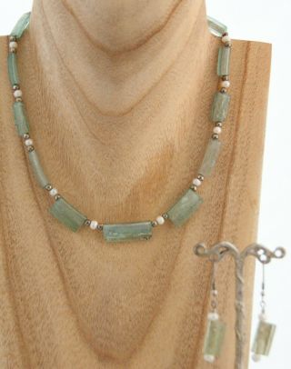 Ancient Roman Glass Necklace/earrings Set Stefans Made In Israel Sterling Silver