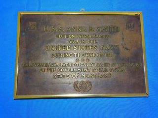 Wwi Bronze Plaque Uss Anna B Smith Section Patrol Sp - 1458,  1917 Maryland (42)
