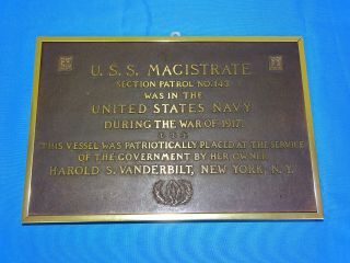Wwi Bronze Plaque Uss Magistrate Section Patrol Sp - 143,  1917 Vanderbilt (41)