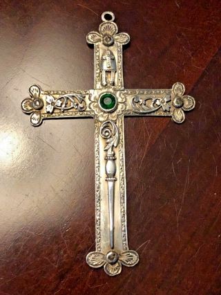 18th Century French Bishop’s Cross 4 Rose Cut Diamonds And One Green Stone