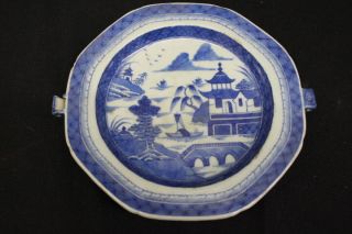 Antique 19th Century Chinese Export Canton Blue 10 " Hot Water Warmer Plate (2)