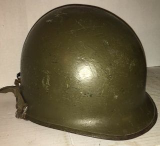 Wwii Us Army M1 Helmet Rear Seam Swivel Bale Cork Green Paint Chinstrap
