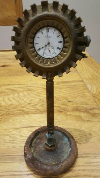 Antique J W Benson London Clock In Golden Wooden Case And Brass/iron Stand