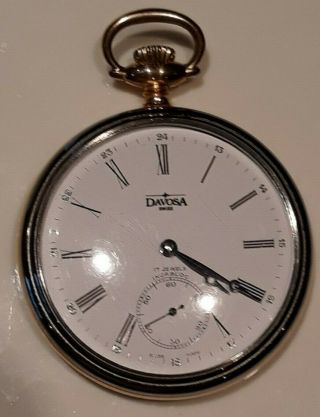 Antique Davosa Pocket Watch 17 Jewel Unitas Calibre 6497 Incabloc Movement