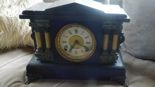 Antique Sessions Black Painted Wood Case Mantle Clock Order,  No Key